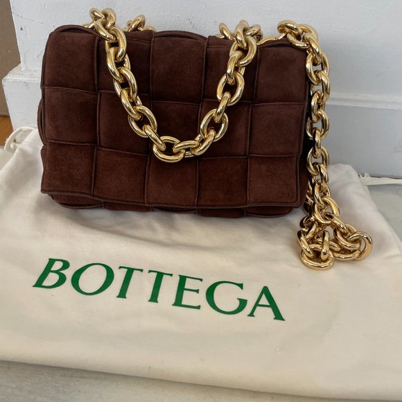 Bottega Veneta Cassette Suede Shoulder Bag Weaved Brown Gold Chain Link Strap - Picture 4 of 10